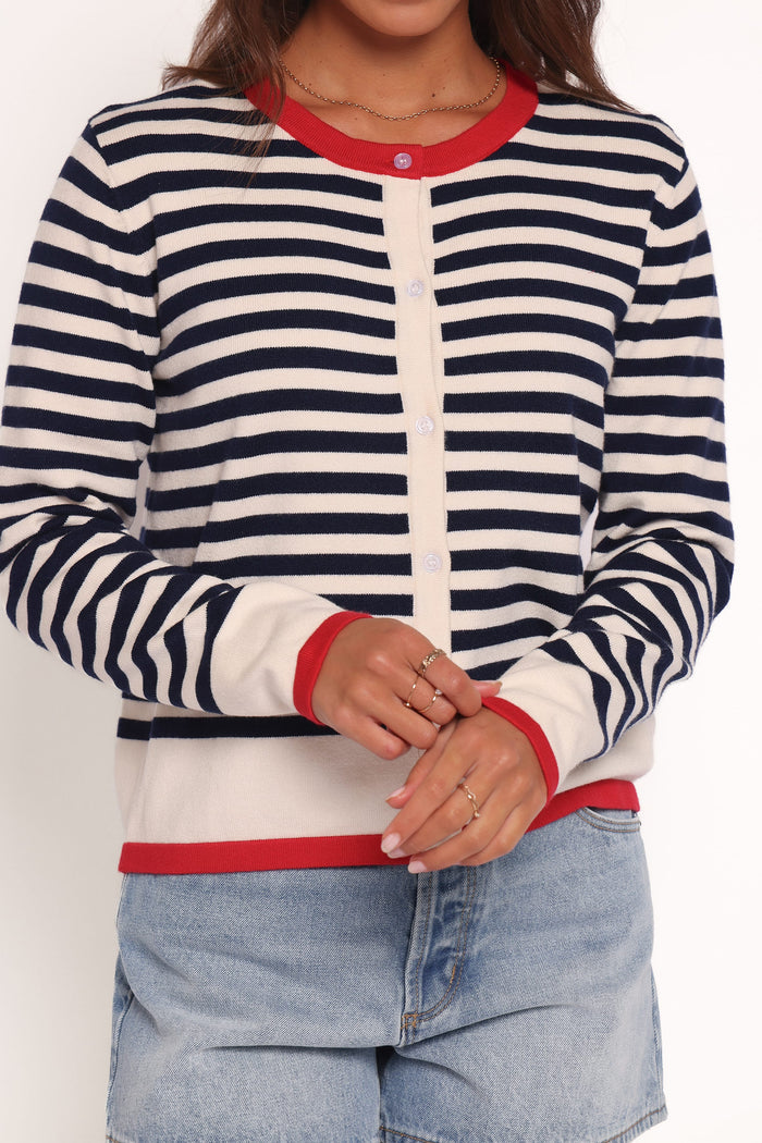 Petal and Pup USA KNITWEAR Scout Stripe Cardigan - Blue Stripe (Hold for Rack)