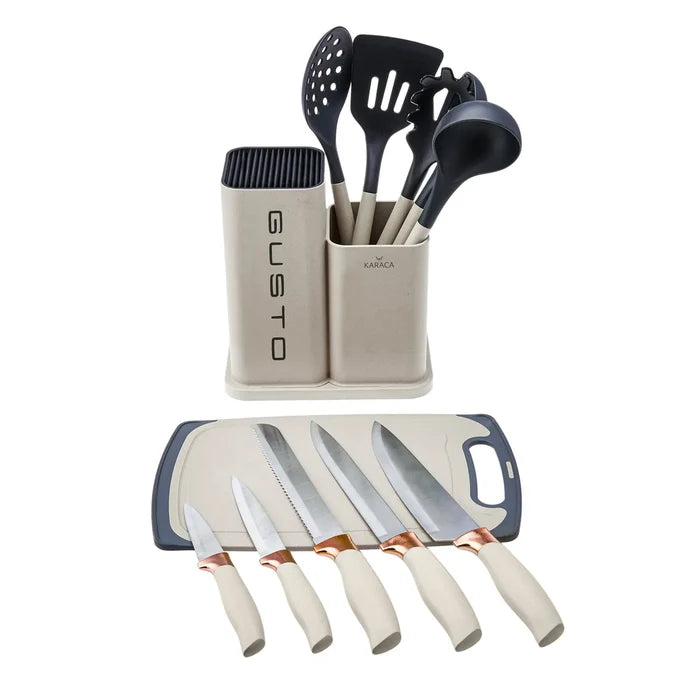Set de couteaux et planches à découper Karaca Gusto, crème, 12 pièces
