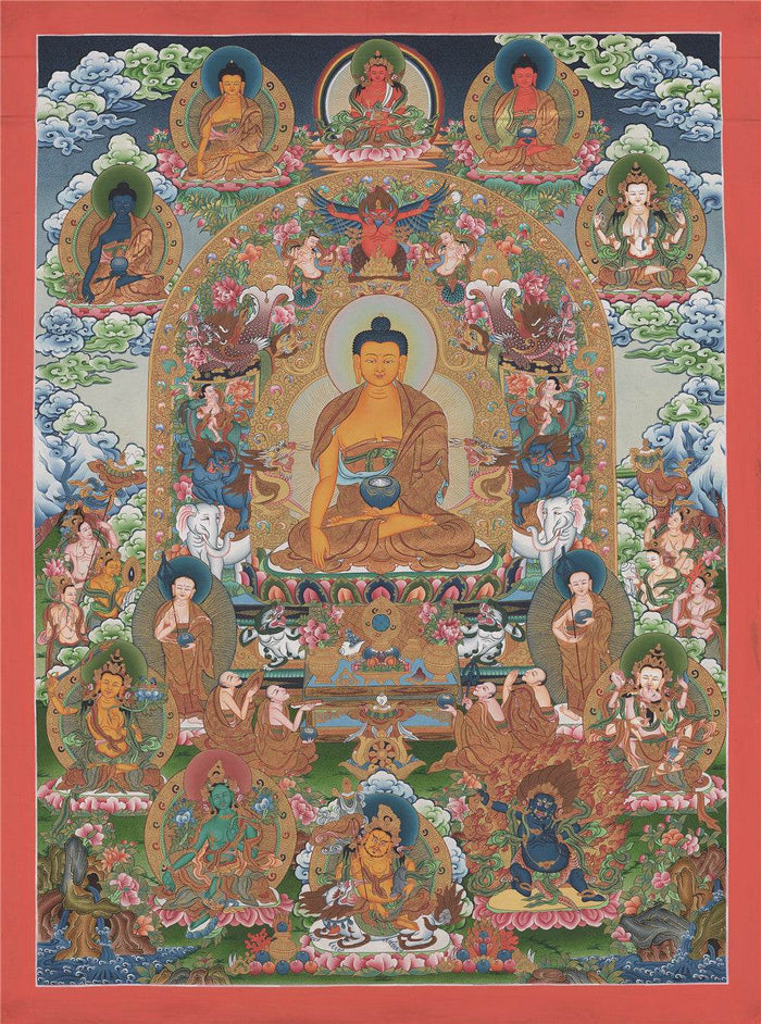 Shakyamuni - Tibetan thangka painting, front view