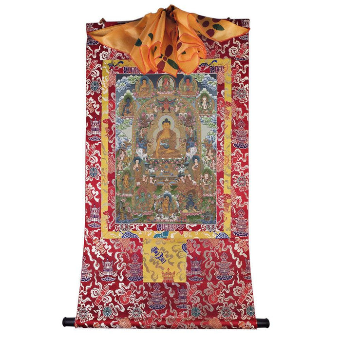Shakyamuni - Tibetan thangka painting, detailed view
