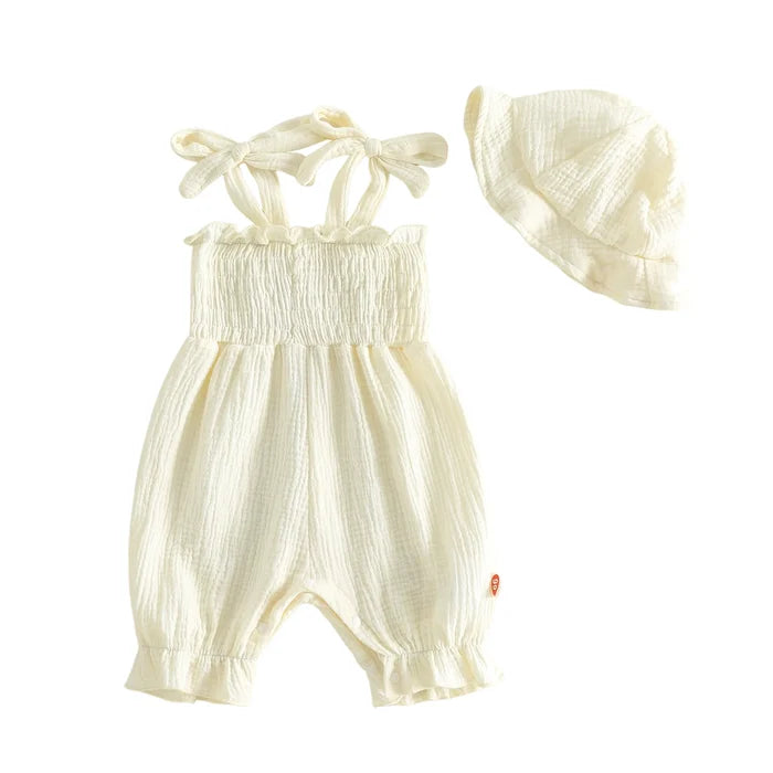 SHAY Smocked Jumpsuit with Sun Hat
