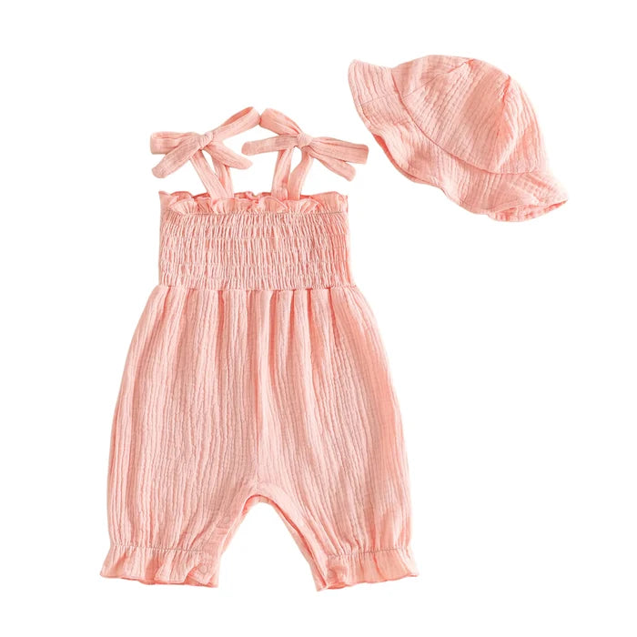 SHAY Smocked Jumpsuit with Sun Hat