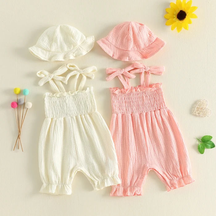 SHAY Smocked Jumpsuit with Sun Hat