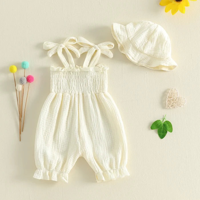 SHAY Smocked Jumpsuit with Sun Hat