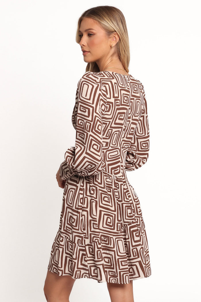 Petal and Pup USA DRESSES Sheridan Long Sleeve Mini Dress - Chocolate Brown Print (Hold for Rack)