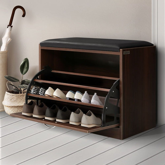 Shoe Bench Shoe Cabinet 15 Pairs Walnut Kyla -Home Living Store - -