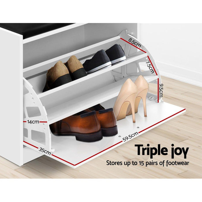 Shoe Cabinet Bench Shoes Storage Rack Organizer Drawer White 15 Pairs -Home Living Store - -