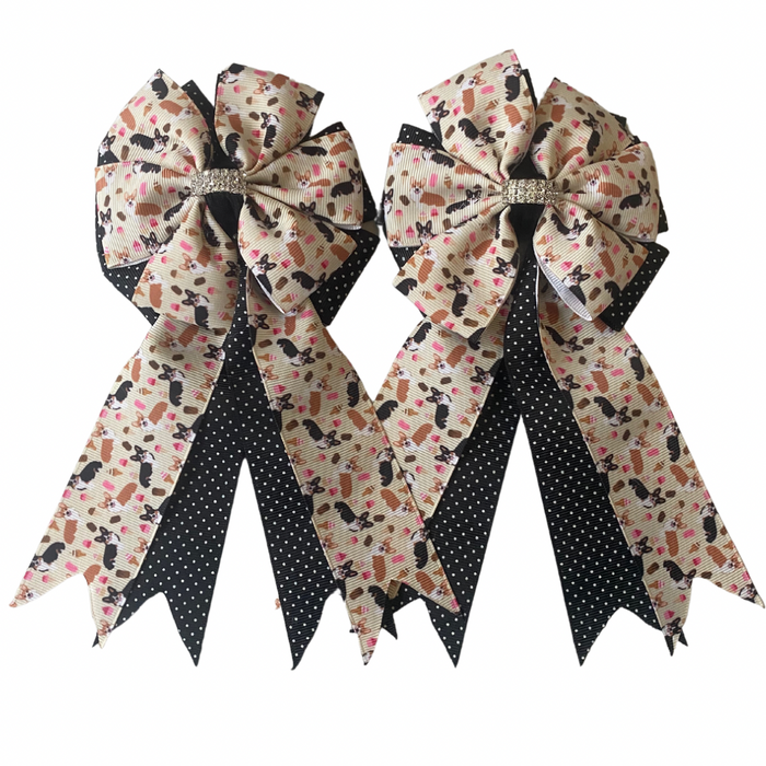 🤩 Show Bows: Corgis on Black Swiss Dot