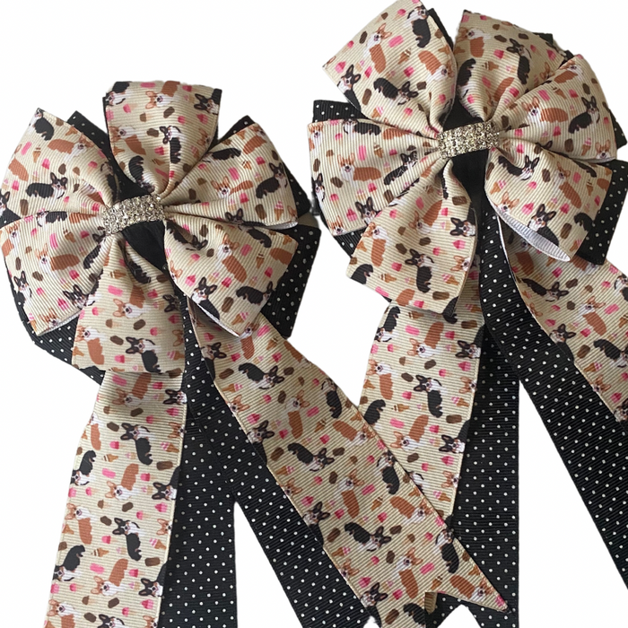 🤩 Show Bows: Corgis on Black Swiss Dot