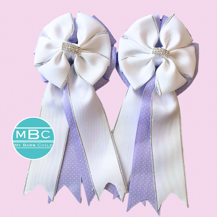 🤩 Show Bows: White on Lavender Swiss Dot