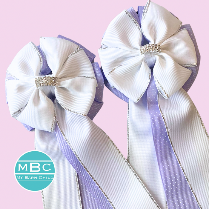 🤩 Show Bows: White on Lavender Swiss Dot