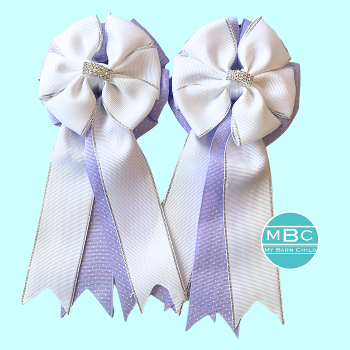 🤩 Show Bows: White on Lavender Swiss Dot