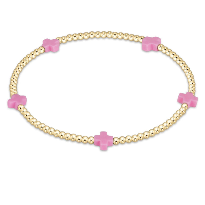 Signature Cross 2mm Gold Bracelet - Bright Pink