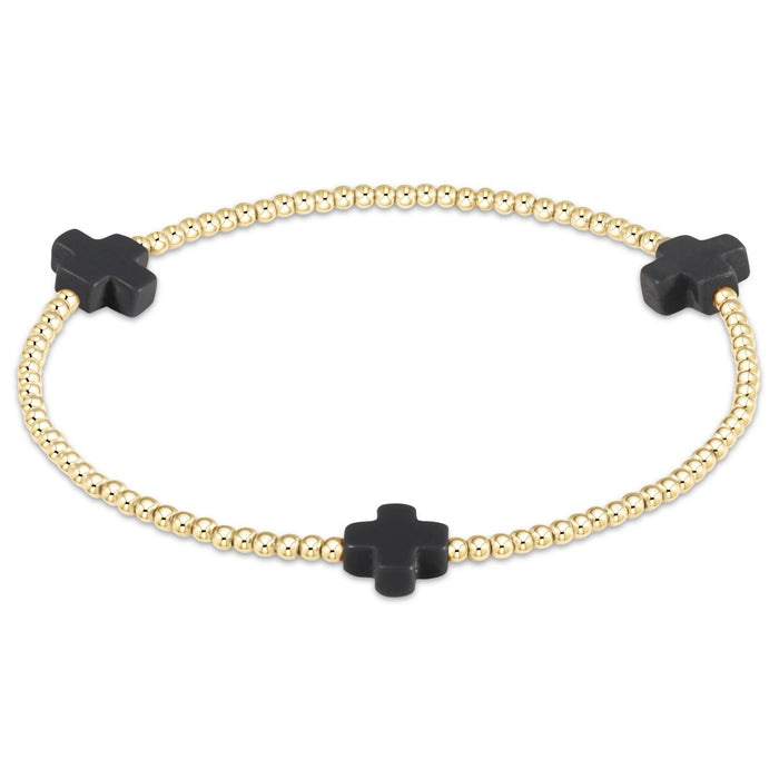Signature Cross 2mm Gold Bracelet - Charcoal