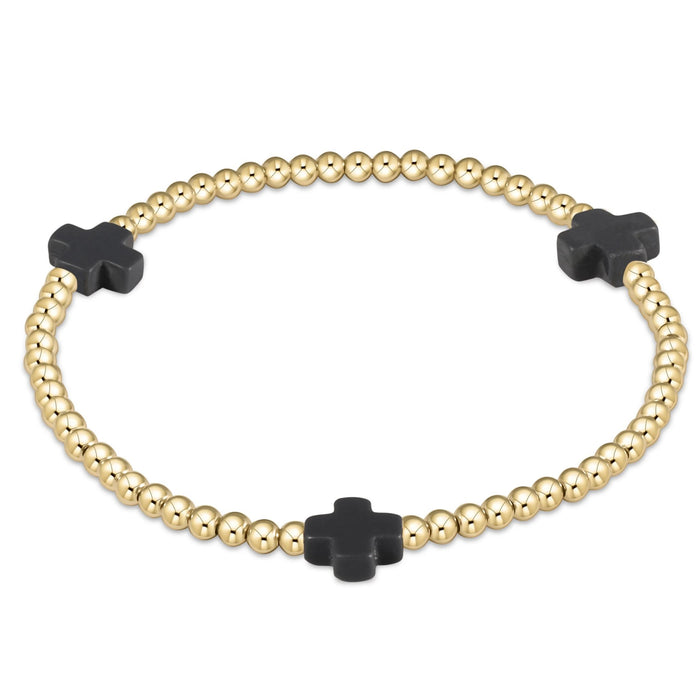 Signature Cross 3mm Gold Bracelet - Charcoal