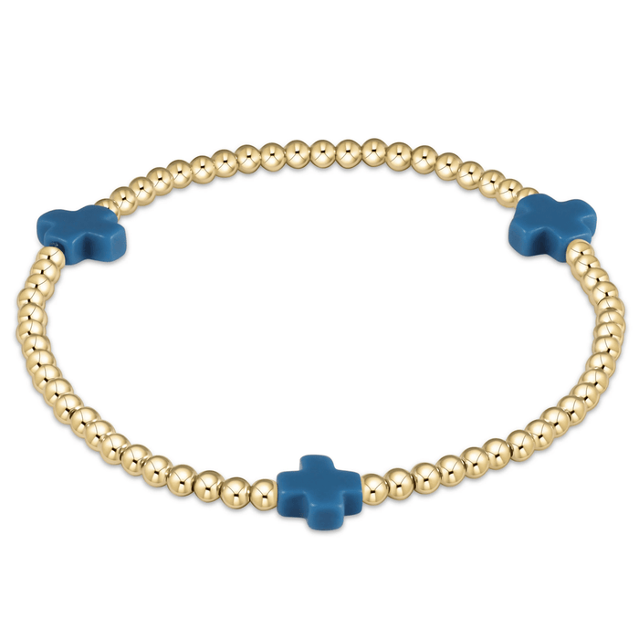 Signature Cross 3mm Gold Bracelet - Cobalt
