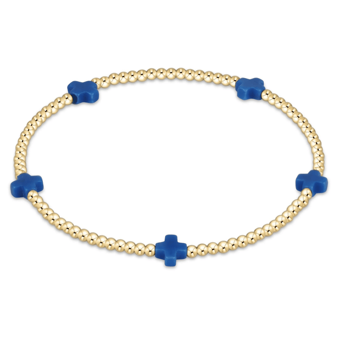 Signature Cross Small 2mm Gold Bracelet - Cobalt