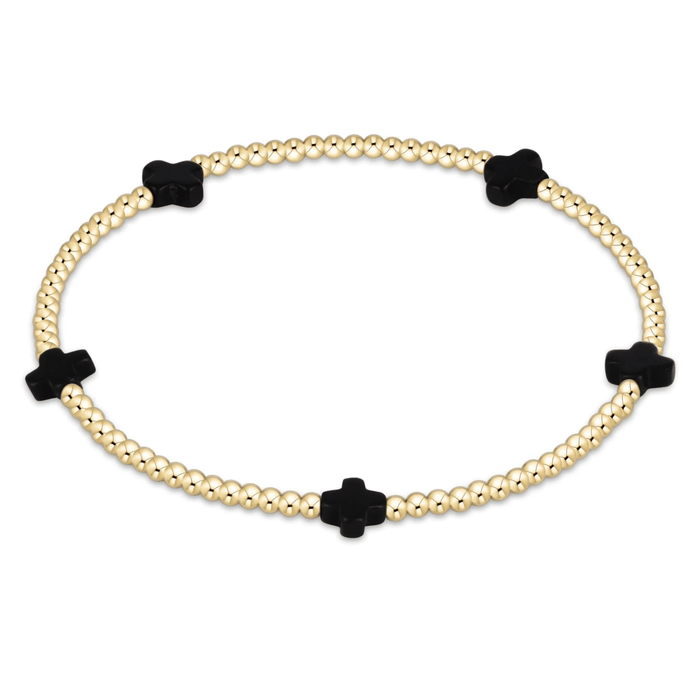 Signature Cross Small 2mm Gold Bracelet - Onyx