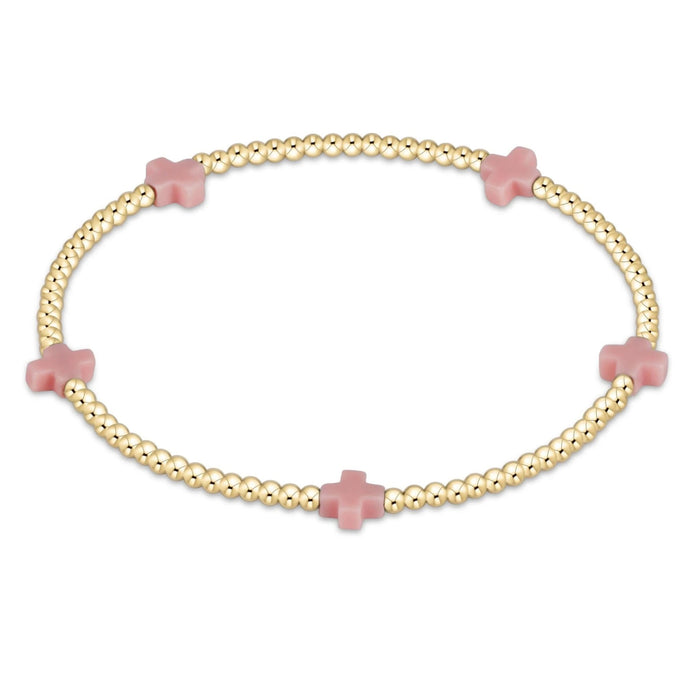 Signature Cross Small 2mm Gold Bracelet - Pink