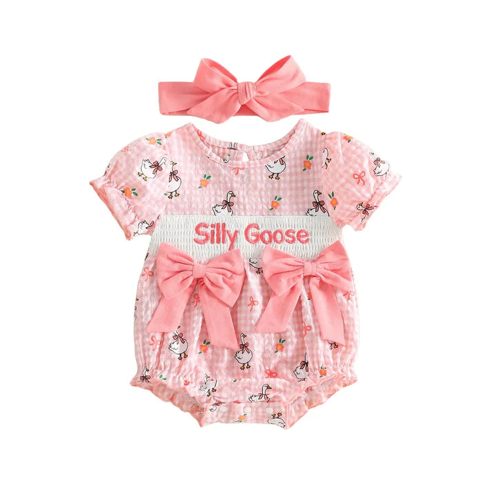 SILLY GOOSE Checkered Romper
