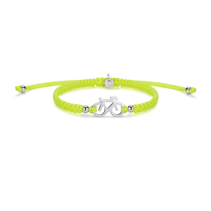 Silver Bike Neon Yellow Braided Bracelet