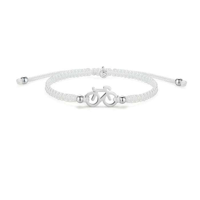 Silver  Bike White Braided Bracelet