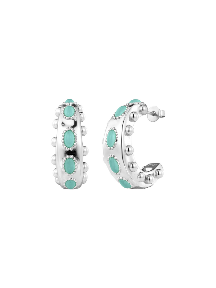 Silver Cordelia Hoops in Aqua
