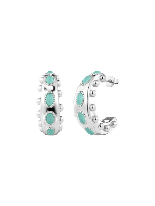 Silver Cordelia Hoops in Aqua