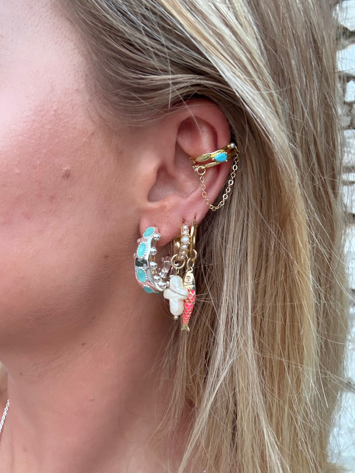 Silver Cordelia Hoops in Aqua