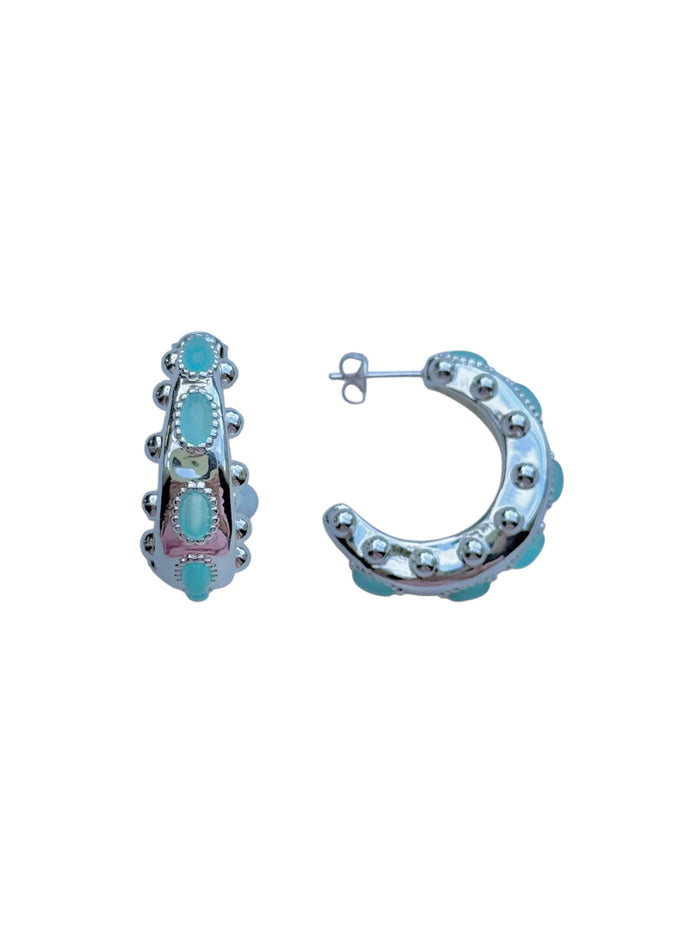 Silver Cordelia Hoops in Aqua
