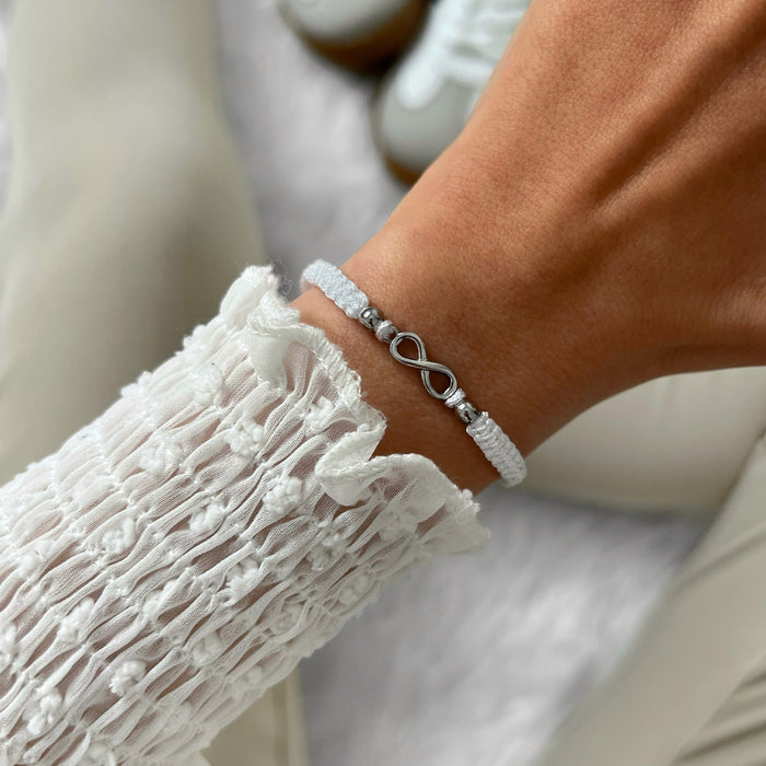 Silver Infinity White Braided Bracelet