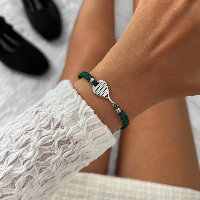 Silver Padel Dark Green Braided Bracelet