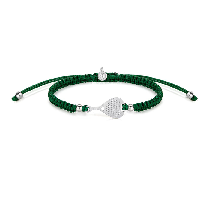 Silver Padel Dark Green Braided Bracelet