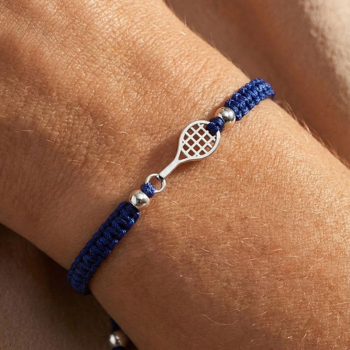 Silver Tennis Court Blue Braided Bracelet