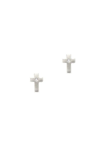 Simple Matte Cross Stud Earrings in Silver