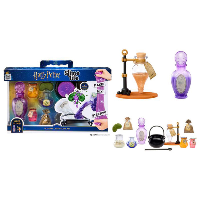 Harry Potter slime kit with various bottles and tools on a white background