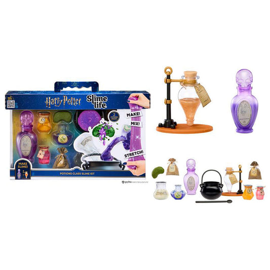 Harry Potter slime kit with various bottles and tools on a white background