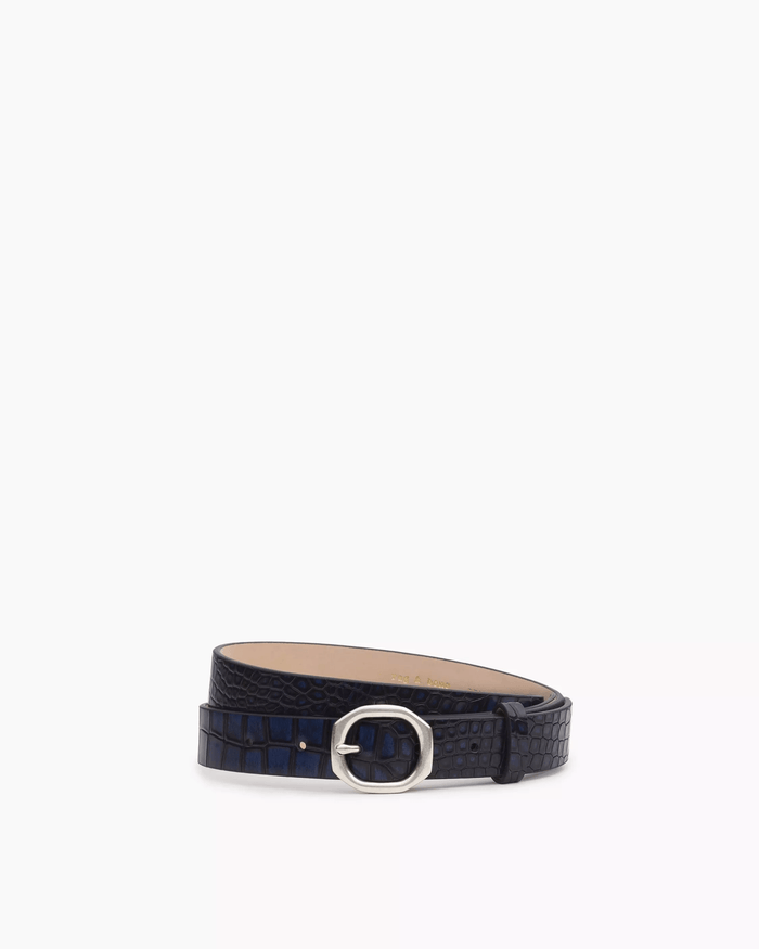 Small Audrey Leather Belt in Indigo Croc