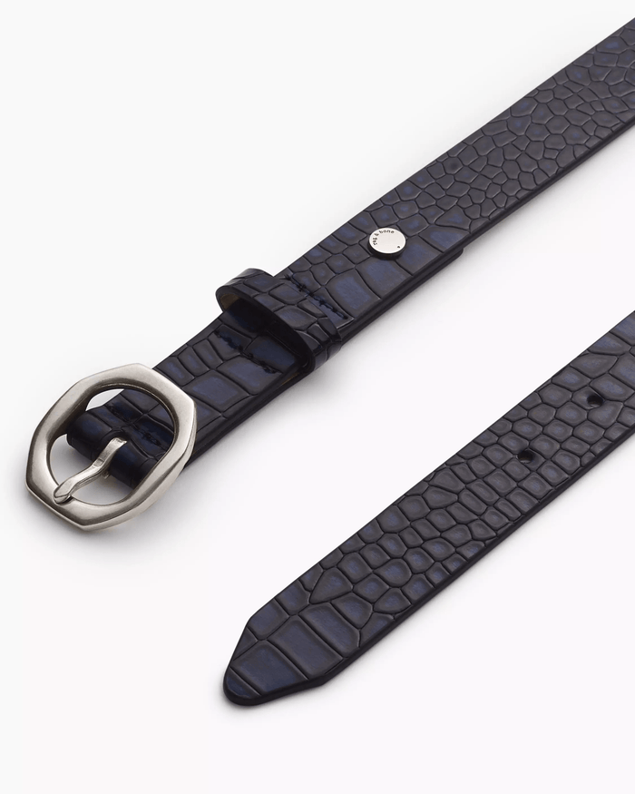 Small Audrey Leather Belt in Indigo Croc