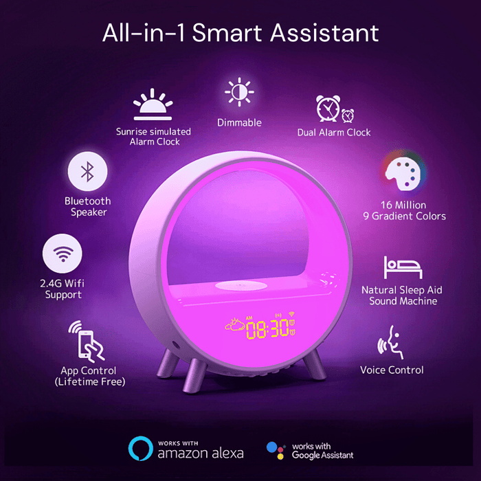 Smart Alarm Clock with Wireless Charger, 6-in-1 smart clock