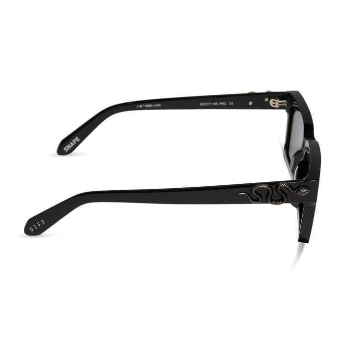 harry potter x diff eyewear featuring professor snape 2.0 square  sunglasses with a black frame and g15 lenses side view