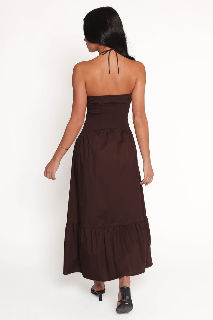 Petal and Pup USA DRESSES Soleila Halter Maxi Dress - Chocolate