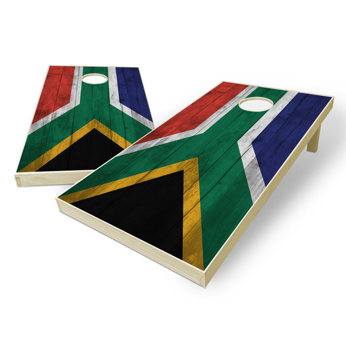 South Africa Flag Cornhole Set - Distressed Wood