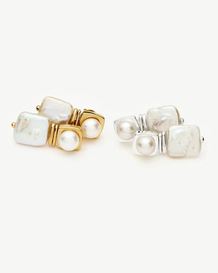 Square Pearl Small Stud Earrings | 18k Gold Plated Earrings Missoma