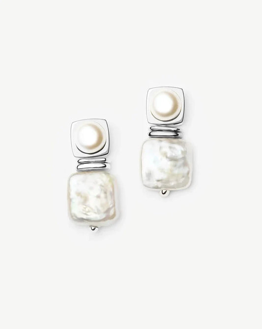 Square Pearl Small Stud Earrings | Silver Plated Missoma