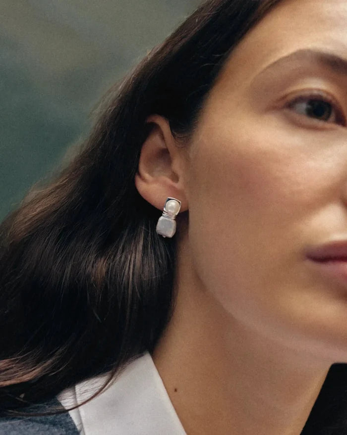 Square Pearl Small Stud Earrings | Silver Plated Missoma