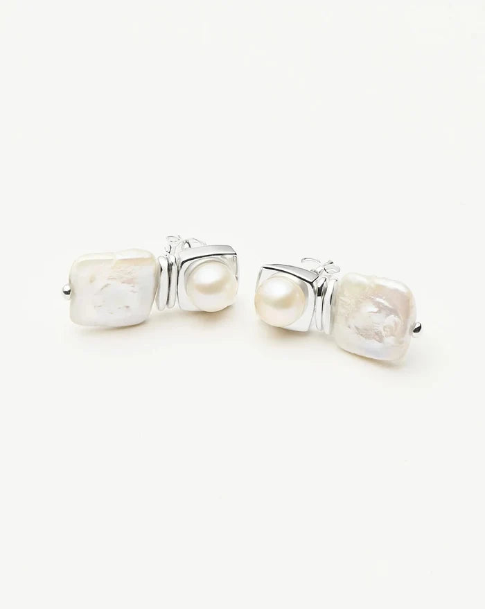 Square Pearl Small Stud Earrings | Silver Plated Missoma
