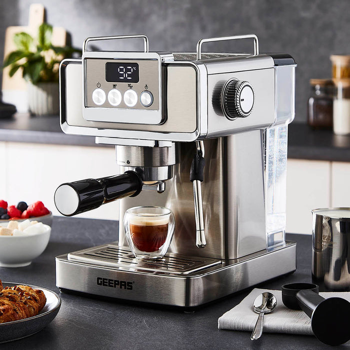 Stainless Steel 20 Bar Espresso Silver Coffee Machine With Milk Frother