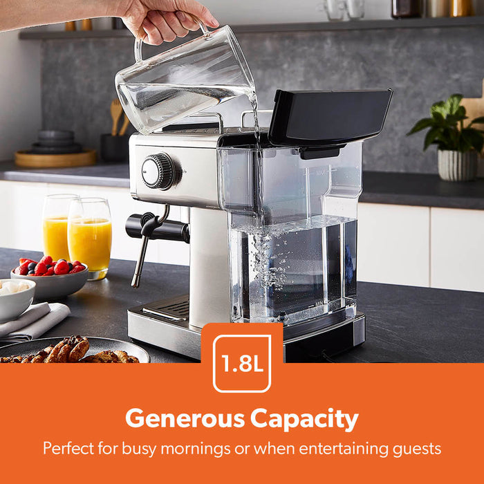 Stainless Steel 20 Bar Espresso Silver Coffee Machine With Milk Frother