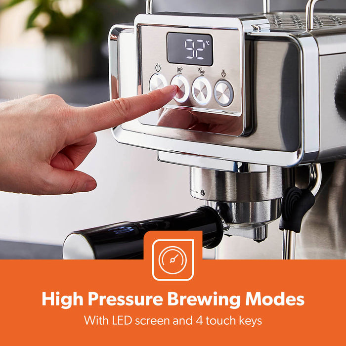 Stainless Steel 20 Bar Espresso Silver Coffee Machine With Milk Frother